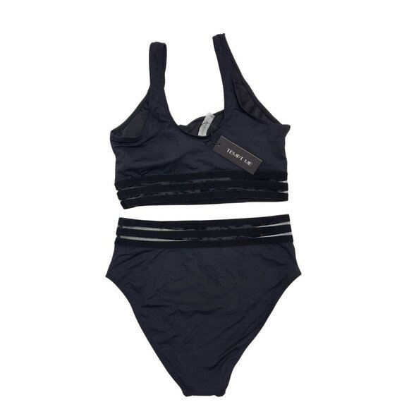 Tempt Me Womens Black High Waist Bikini Set Mesh Panel Striped Details Size S - Picture 5 of 7